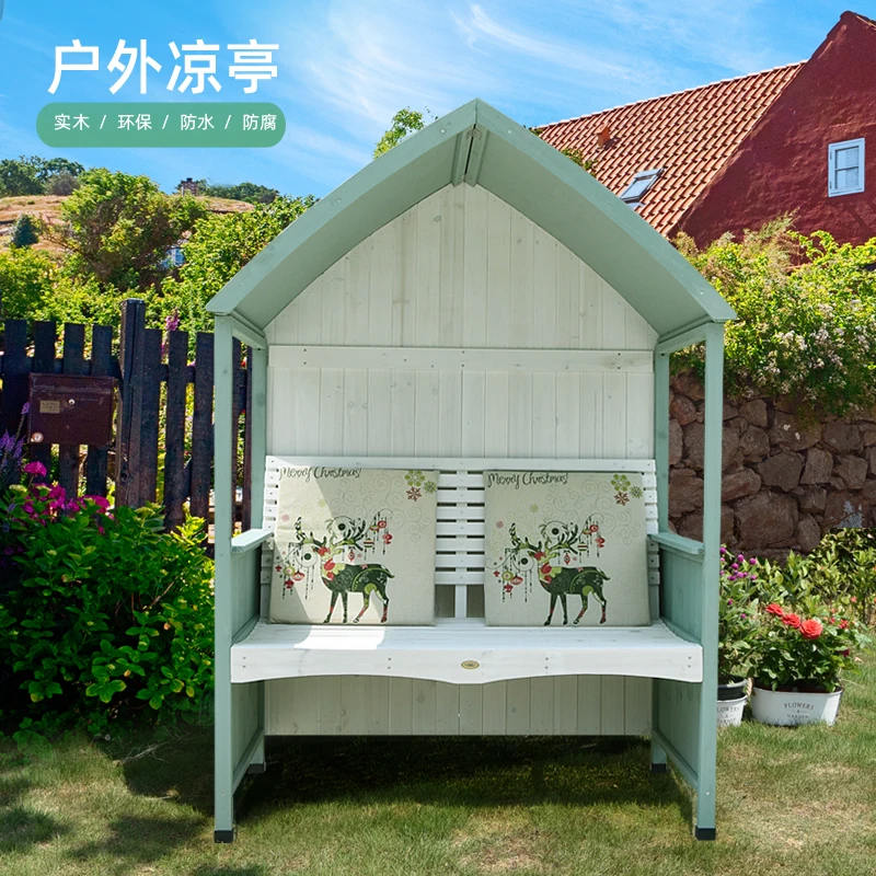 gazebo bench outdoor solid wood courtyard garden villa European and American sunshade simple double leisure balcony farm