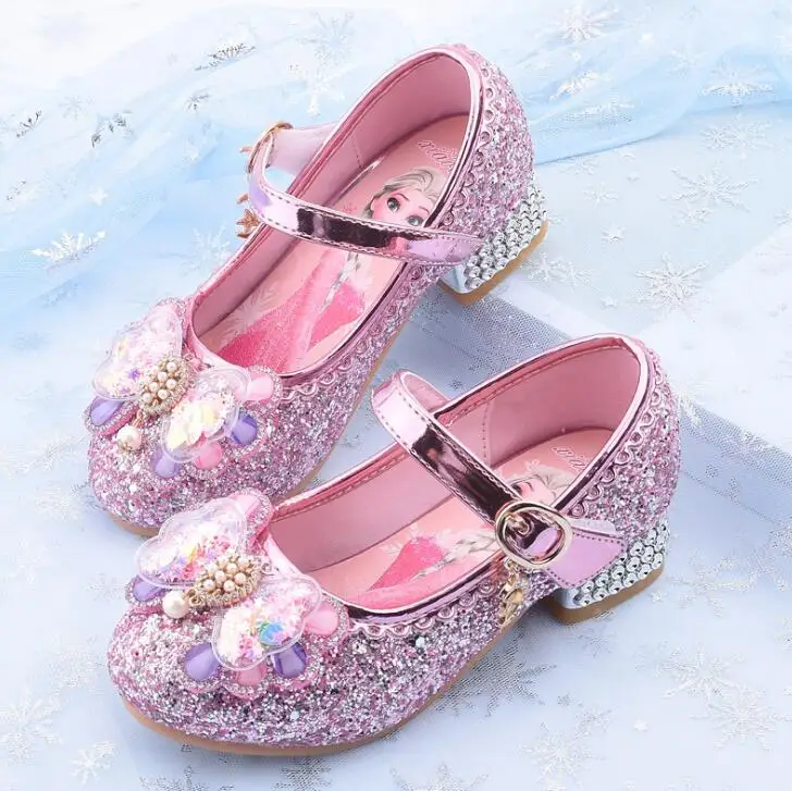 Chaussures en cristal Disney pour enfants, chaussures de princesse elsa Frozen 2 pour filles, chaussures de fête à talons hauts, nouvelle collection