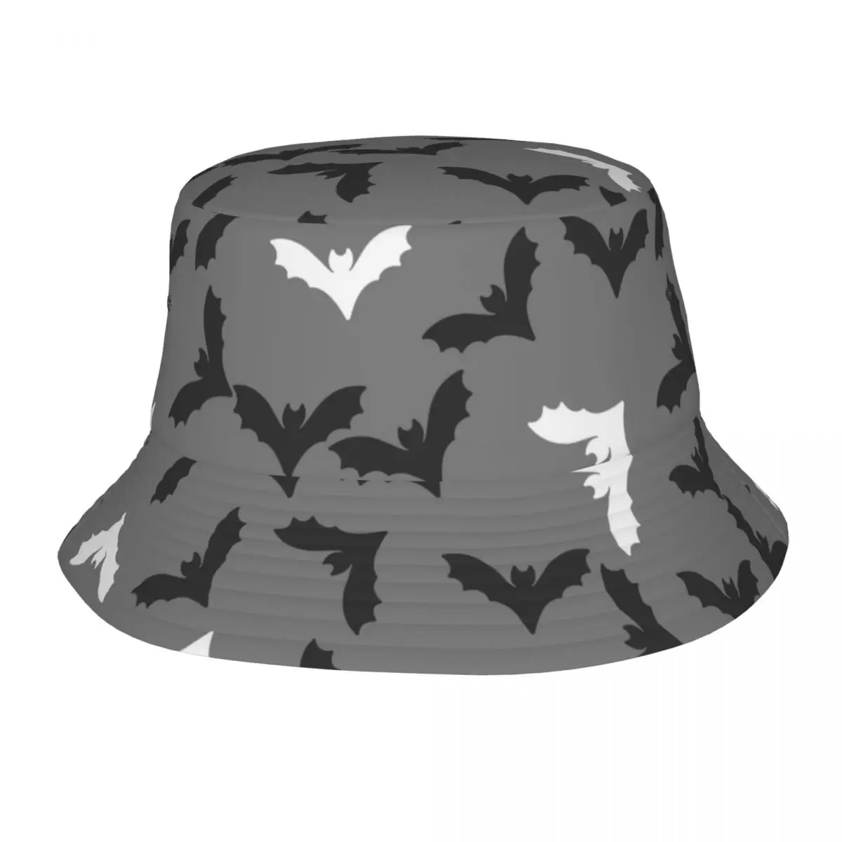 Women Bucket Hat Cute Cartoon Black And White Bats Grey Travel Headwear Lightweight Camping Fishing Cap Boonie Hat Gift Idea