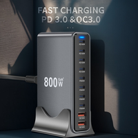 New 800W GaN Desktop Charger 3.0 USB-C PD Charger 10-Port 8C2A Fast Charge for Mobile & Tablets Ultra-Portable Design