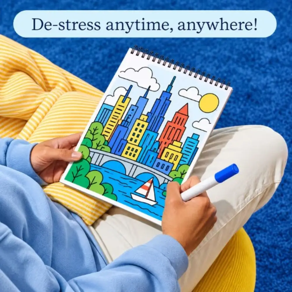 Easy Cartoon Coloring Book Educational Theme Stress Relief Doodle Activity Book DIY Design Anti Anxiety Drawing Art Book