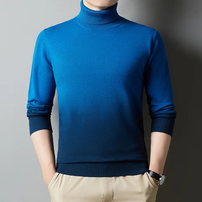 2022 Winter New Men's Warm Turtleneck Pullover Sweater Fashion Hanging Dye Design Casual Thick Knitted Male Clothing