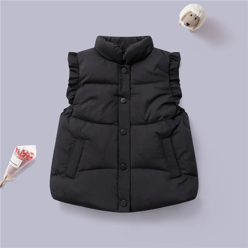 New Down Vest Baby Girls Boys Puffer Ruffle Sleeve Lightweight Coats Kids White Duck Down Outerwear Vest Fashion Warm Waistcoat