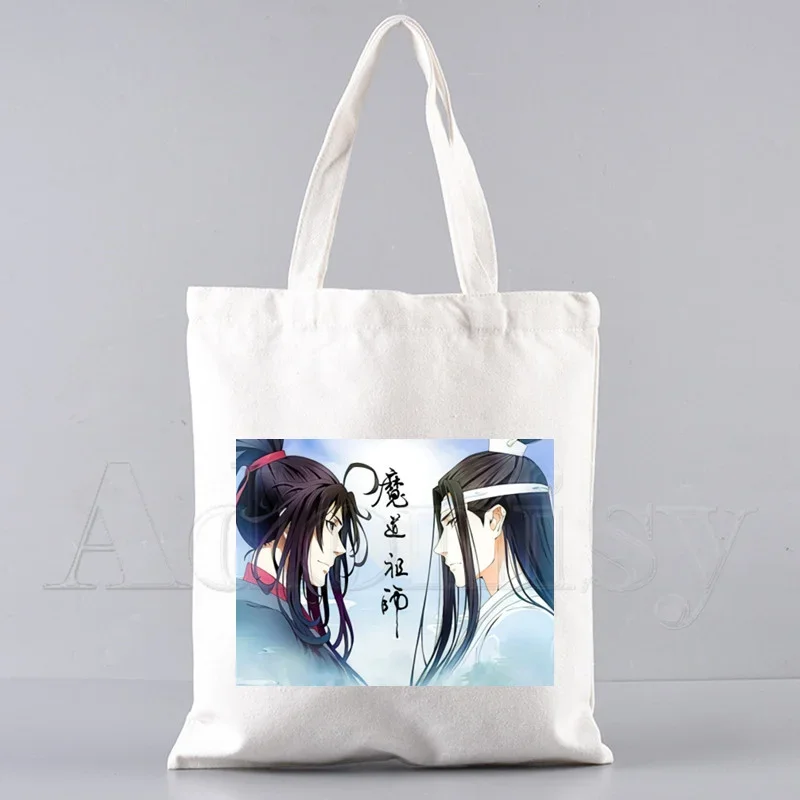 مو داو زو شي المرأة حقيبة تسوق من القماش رسائل طباعة الإناث القماش حقيبة كتف ايكو حقيبة يد حمل قابلة لإعادة الاستخدام أكياس البقالة للمتسوقين