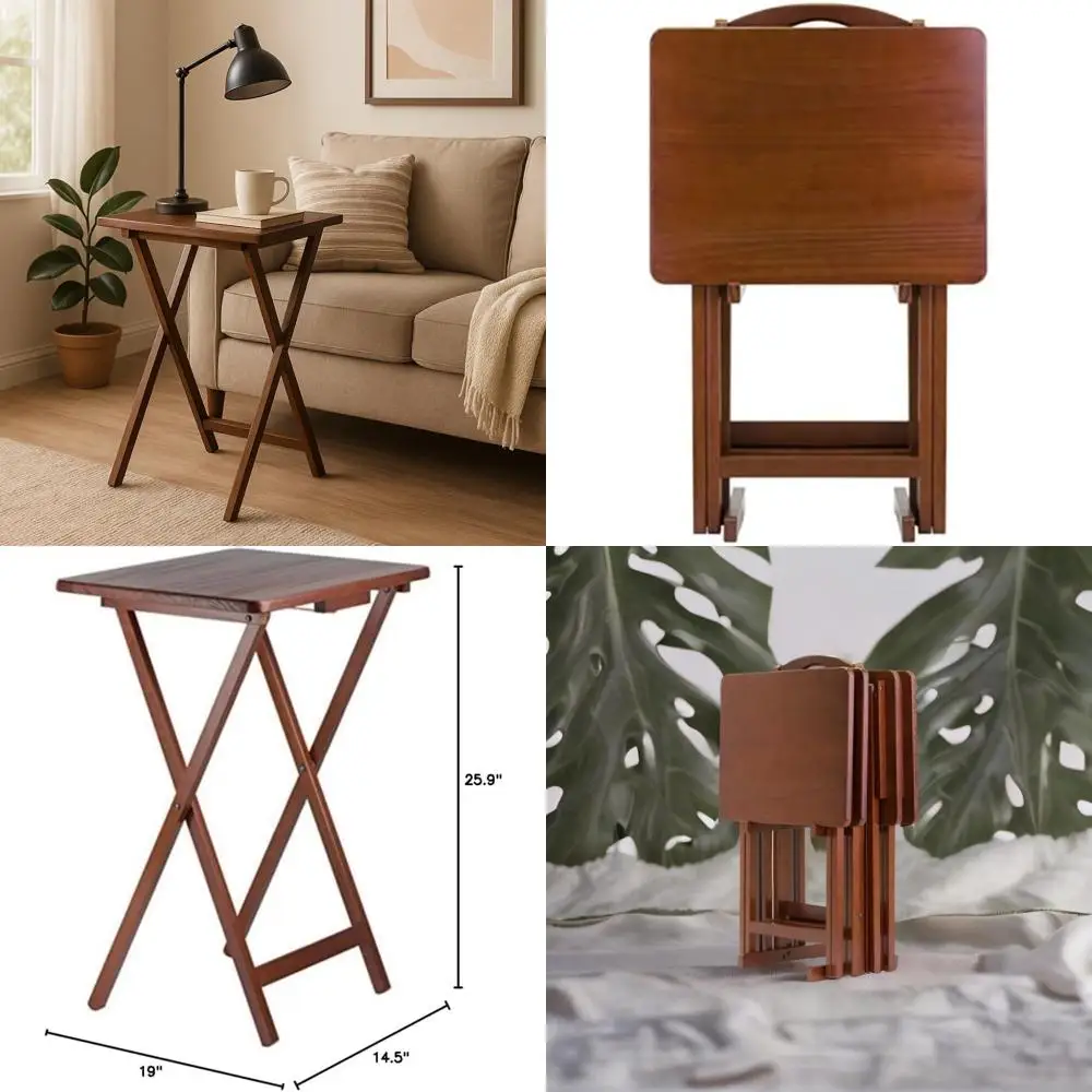 مجموعة صواني تلفزيون مريحة قابلة للطي مكونة من 5 قطع - طاولات مدمجة قوية، تصميم إطار X، طاولات وجبات خفيفة محمولة، تجميع بسيط، مثالية لـ E #1