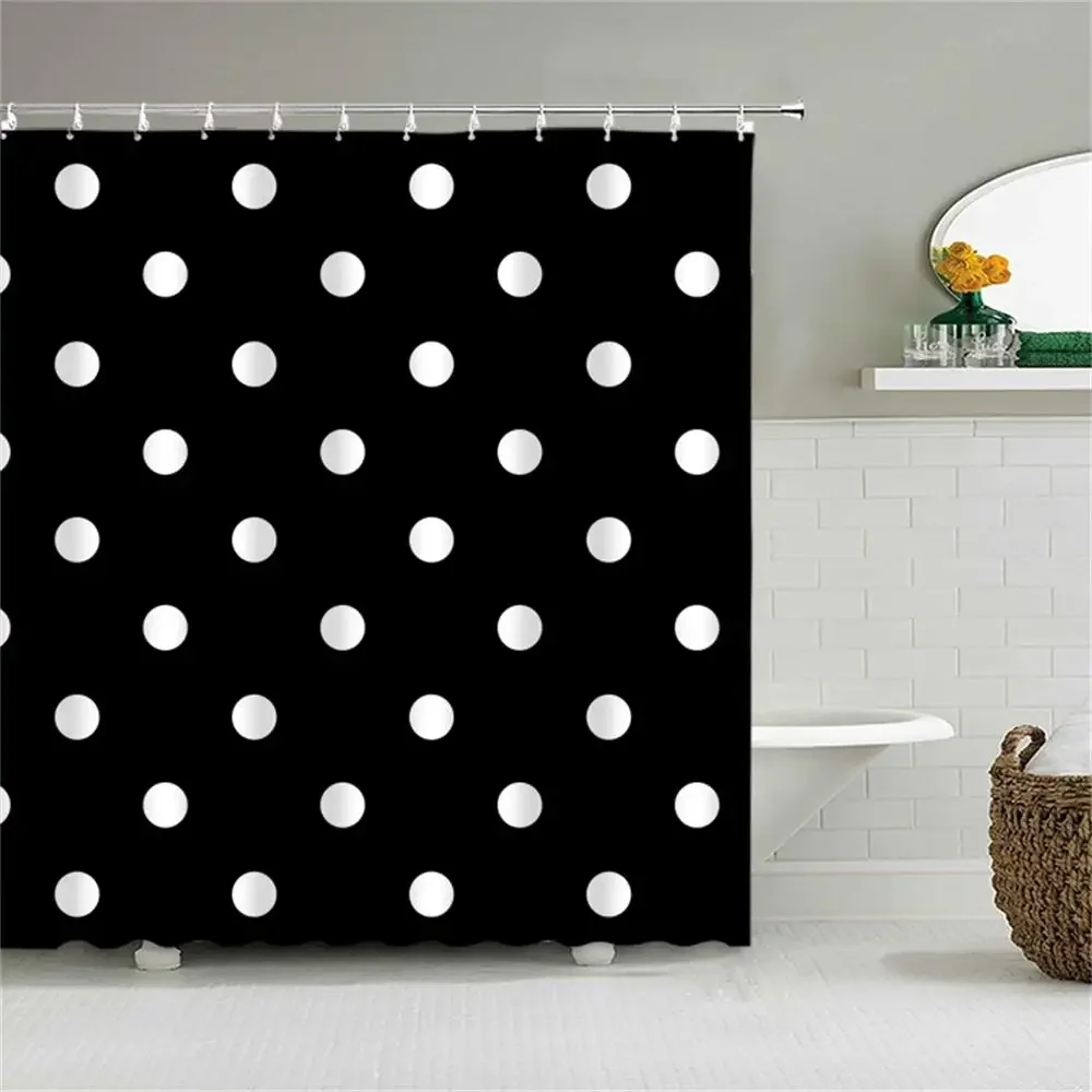 Polka Dot Shower Curtain Vintage Black and White Colorful Graffiti Polka Dot Fashion Bathroom Curtain Tub Partition Decor