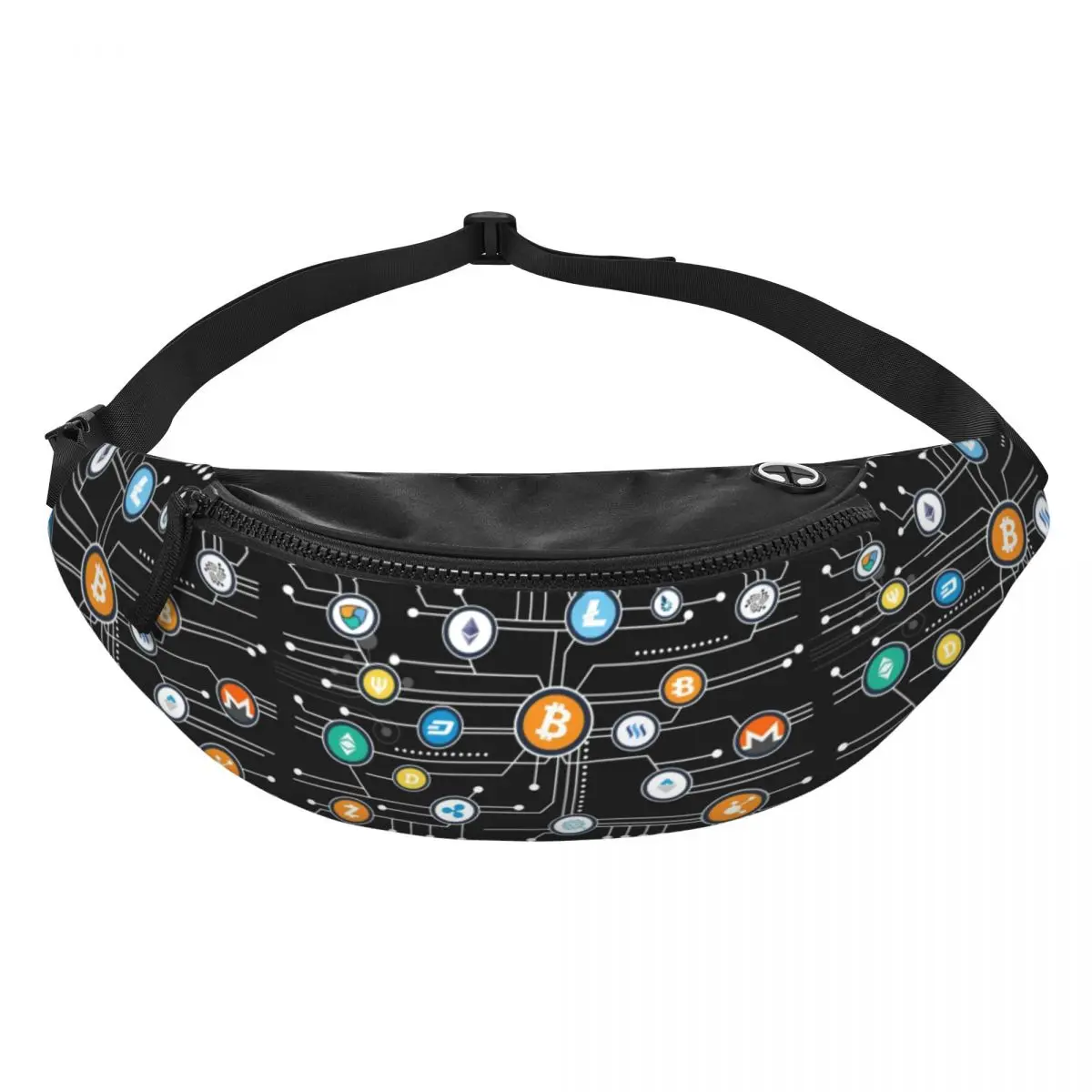 Cryptocurrency Bitcoin Altcoin Blockchain Logo Fanny Pack for Travel Hiking Men Women Crossbody Waist Bag Phone Money Pouch