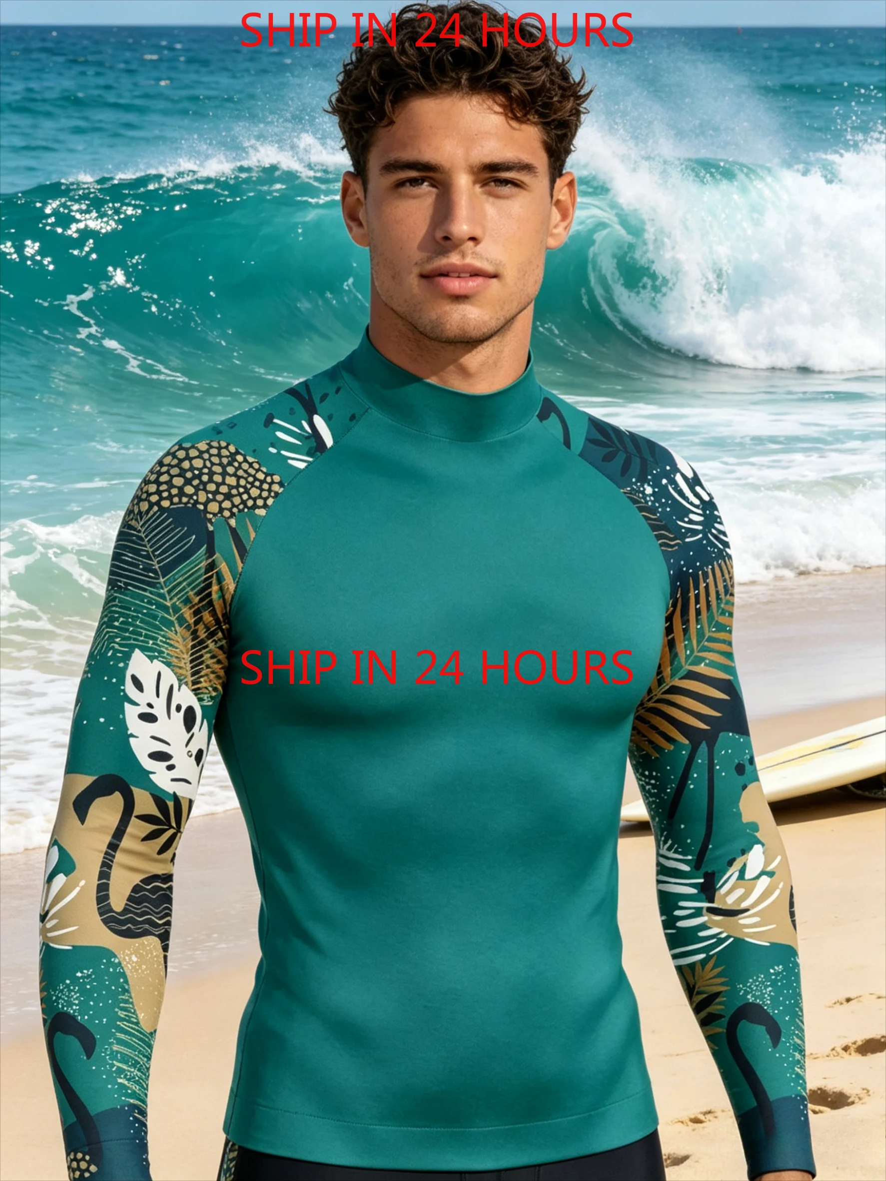 

Men's Rashguard Long Sleeve Surfing Shirts Sunscreen Fabric Surf Sweatshirt UV Protection Swimwear