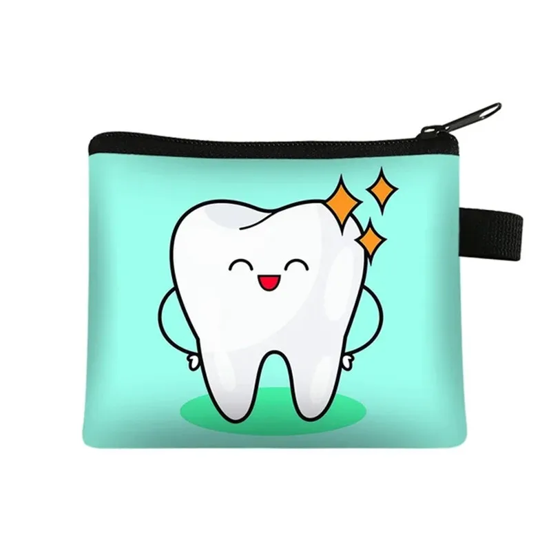 Cartoon Teeth Print Wallet Women Coin Purse Tooth Fairy Small Clutch Bag Candy Money Coin Bags Dental Clinic Mini Purses Gift