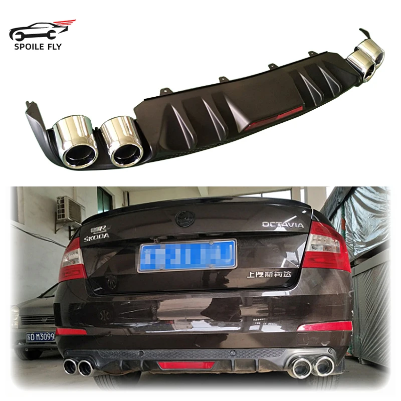 Dla Skoda Octavia 2014-2018 Kolor czarny Wysokiej jakości tylny zderzak ABS z światłem hamowania