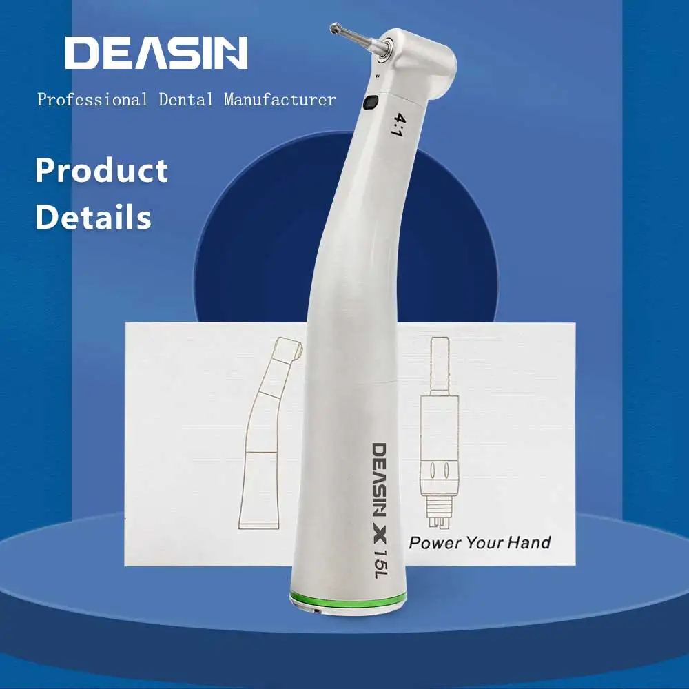 DEASIN Zahnärztliches Endodontie-Gerät Winkelstück Dental 4:1 Glasfaser Niedrigdrehzahl X15L Grüner Ring Handstück – Detail 1