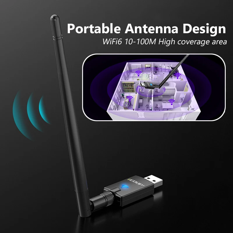WIFI 6 USB-адаптер AX900 Сетевая карта Трехдиапазонный 2,4G/5G/6Ghz Bluetooth 5.3 Приемник для настольного компьютера/ноутбука/ПК Win 10 11 Драйвер бесплатно