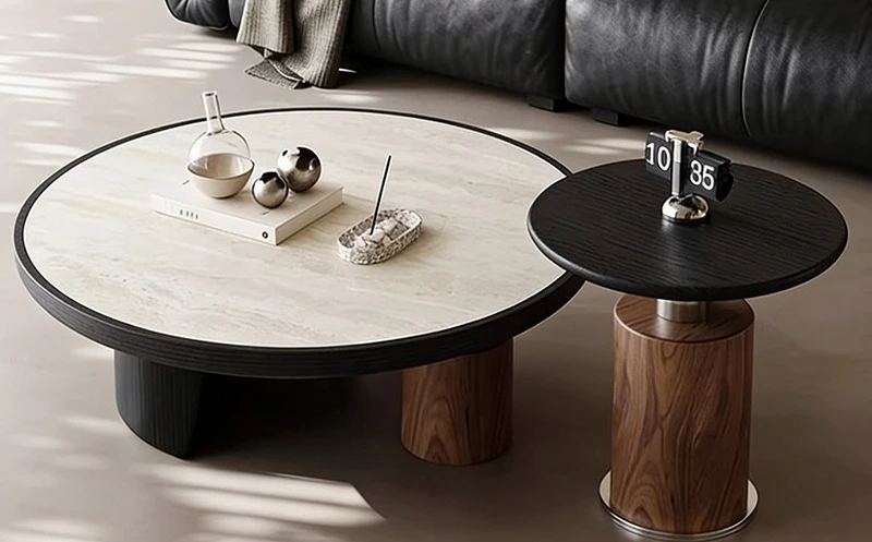Medieval travertine coffee table small apartment living room household round coffee table combination