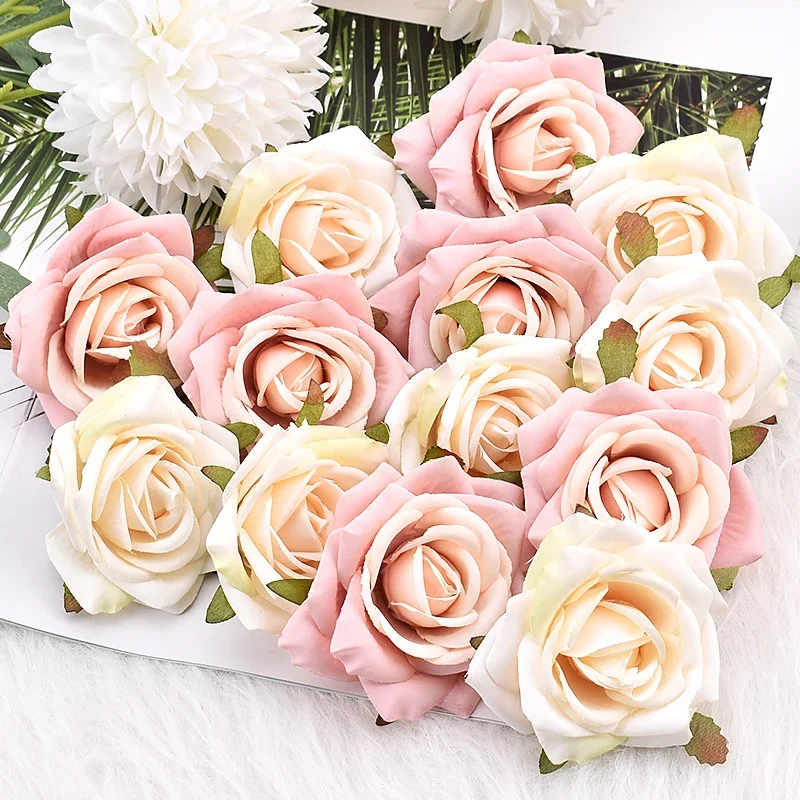 6-7cm 20pcs White Rose Artificial Silk Flower Heads Decorative Scrapbooking Home Wedding Birthday Decoration Fake Rose Flowers