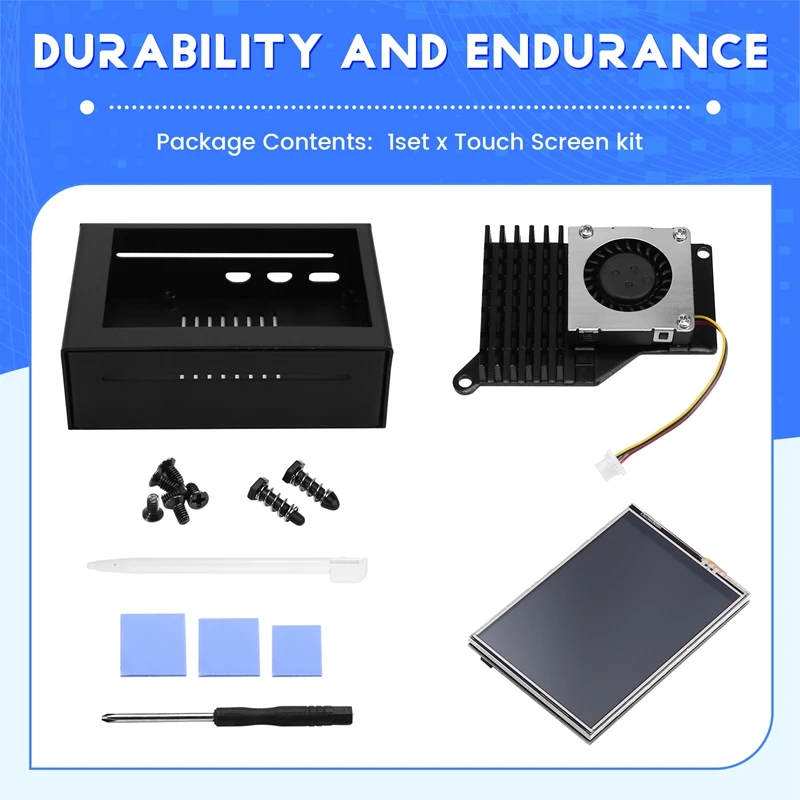 3,5 inch MHS-touchscreen voor Raspberry Pi 5, met metalen behuizing en actieve koeler A