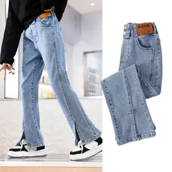 2024 New Fashion Teen Girls Split Jeans Spring Autumn Casual Denim Pants For Girls Trousers 4 6 8 10 12 Years Children Clothing
