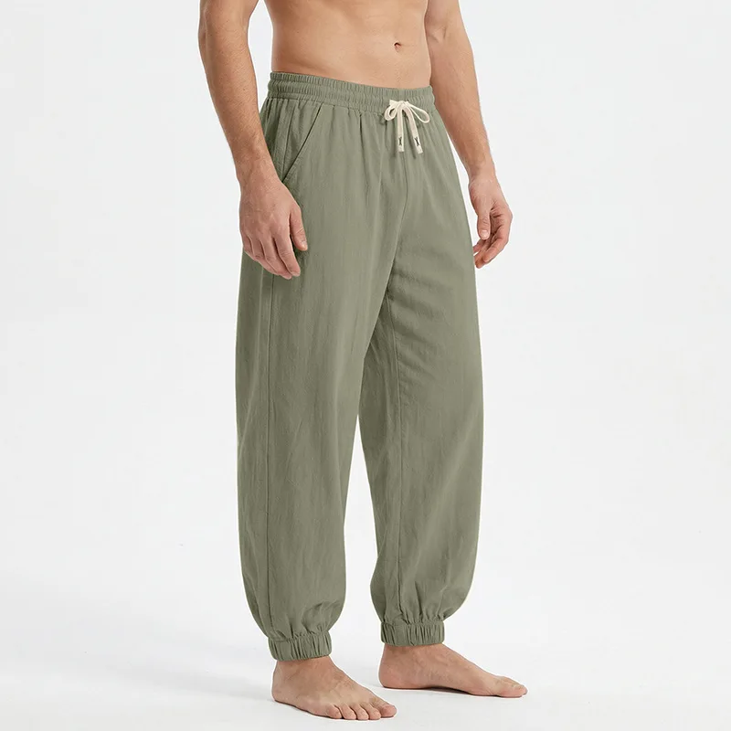 Europäische und amerikanische Freizeithose für Herren: Sommerliche Strand-Leinenhose in Übergröße mit Bündchen am Knöchel – Detail 35