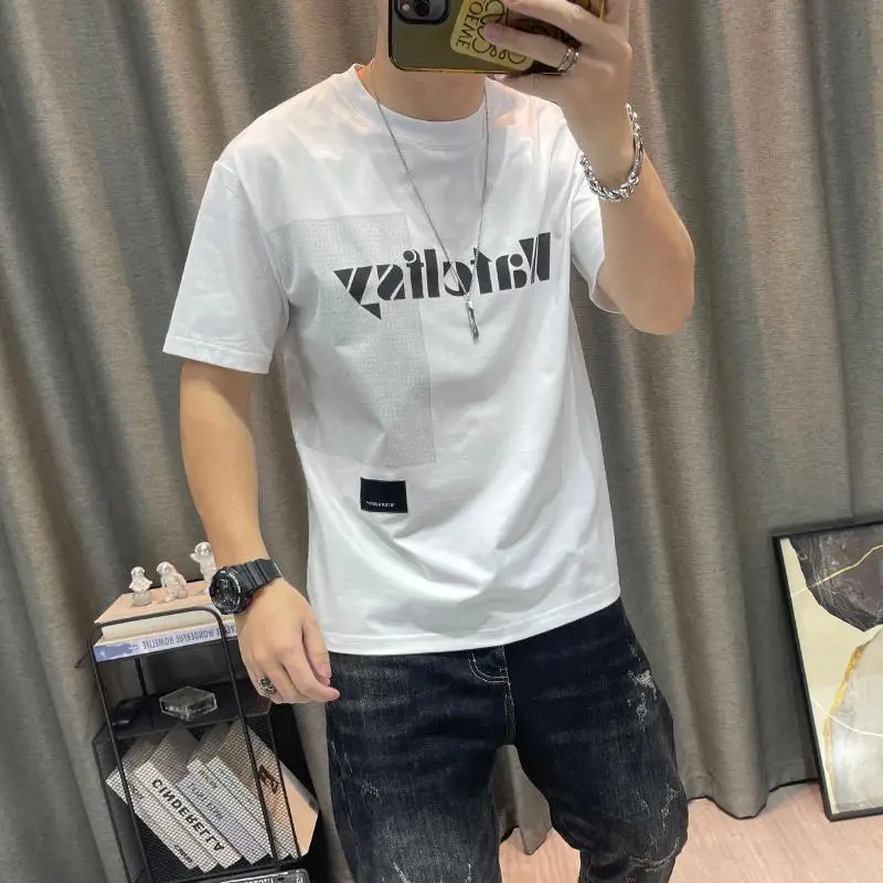 Stylish Letter Printed T-shirts Men\'s Clothing Short Sleeve Summer All-match Youthful Vitality O-Neck Casual Commute Pullovers