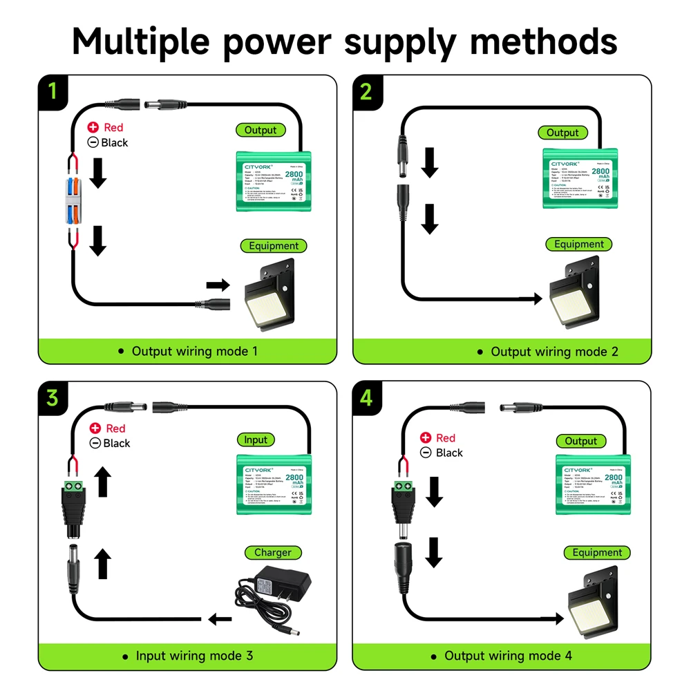 حزمة بطارية ليثيوم 2800 مللي أمبير قابلة لإعادة الشحن 12 فولت مع شاحن لأجهزة 12 فولت، مشروع DIY، ضوء الدراجة، سيارة RC، البيانو الكهربائي #6