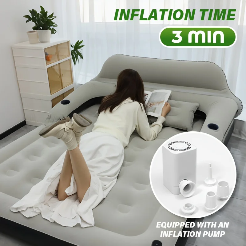 

Double Bed Automatic Inflatable Mattress with Backrest Pillow with Inflatable Pump Portable Air Cushion Outdoor Camping Home Inflatable Mattress Bed