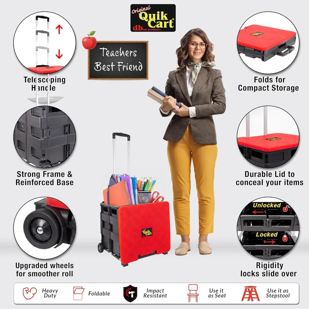 Opvouwbare rolkrat met wielen, capaciteit van 80 lbs, robuust kunststof, rood - opvouwbaar voor eenvoudige opslag