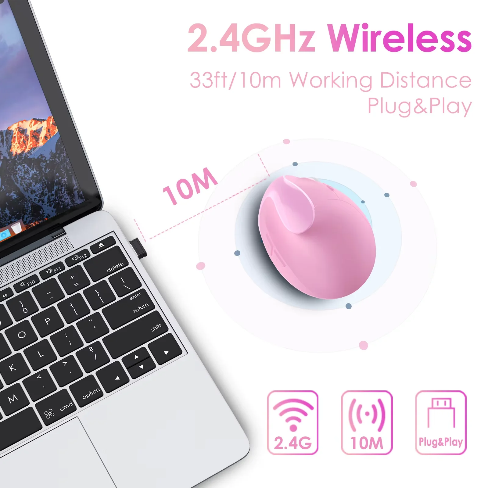 Vertical Wireless 2.4GHz Mouse 1600 DPI Adjustable Silent Mause Ergonomics Design Comfortable Grip Rechargeable PC Laptop Use