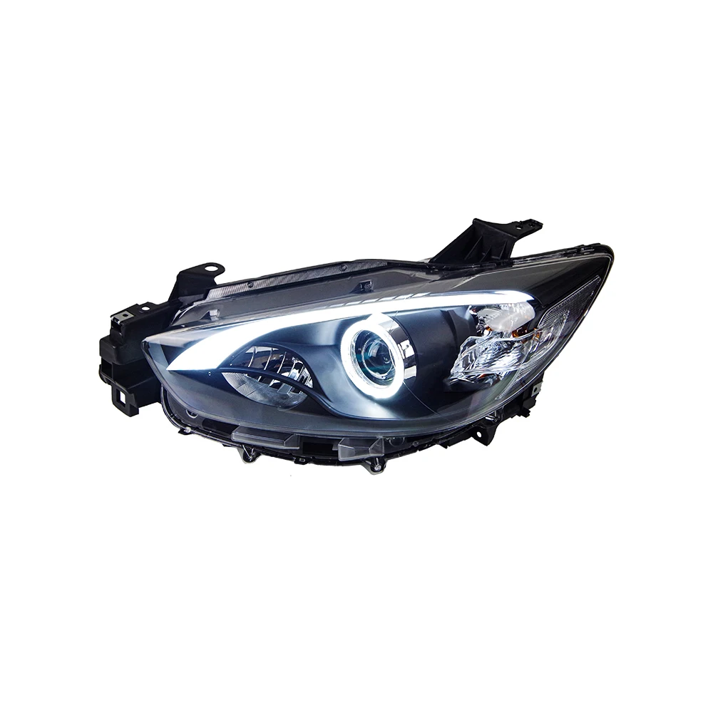 

Передние фары для Mazda CX-5 2013-2016, комплект фар в сборе, обновленные светодиодные фары с линзами-проекторами в стиле «Ангельские глазки», аксессуары для автомобилей