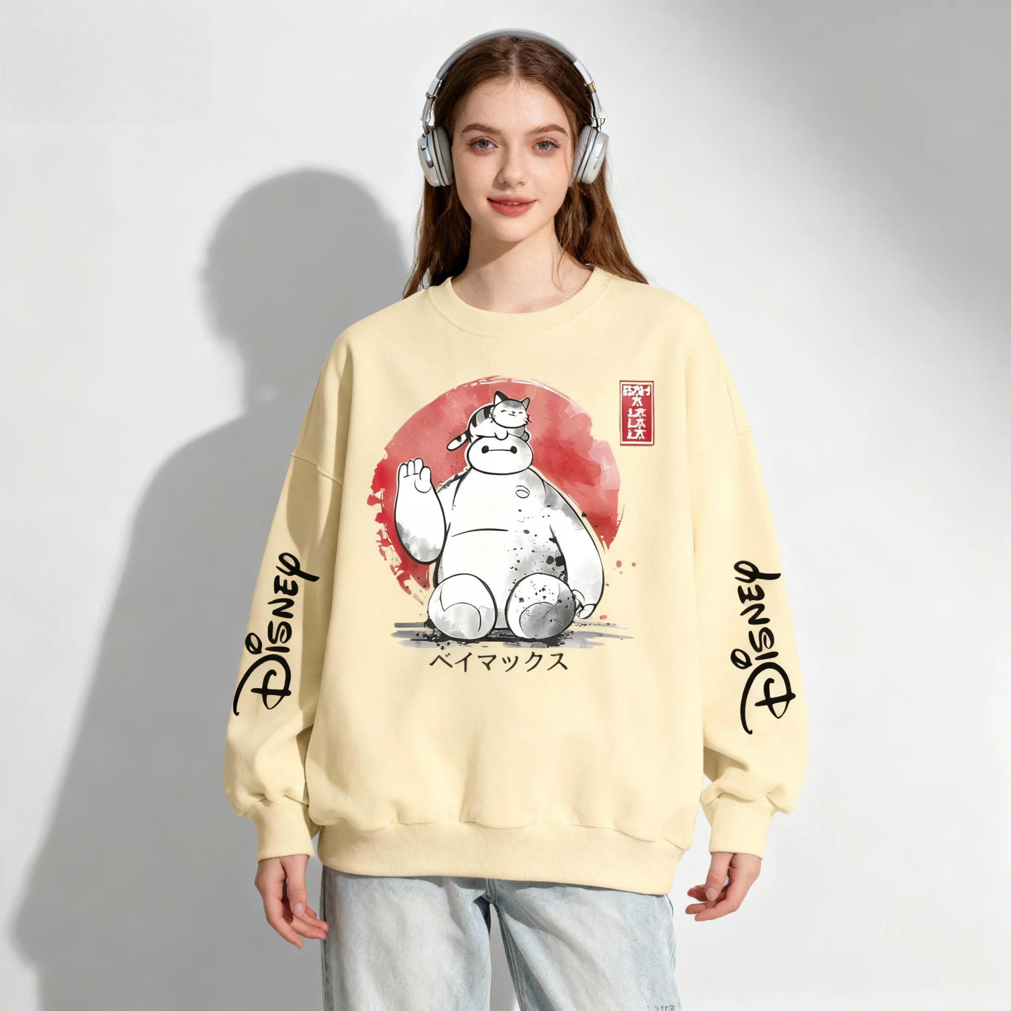 Disney Superpower Marine Corps Big White Series Extra Large Women's Autumn and Winter Round Neck Hoodies for Adults and Children