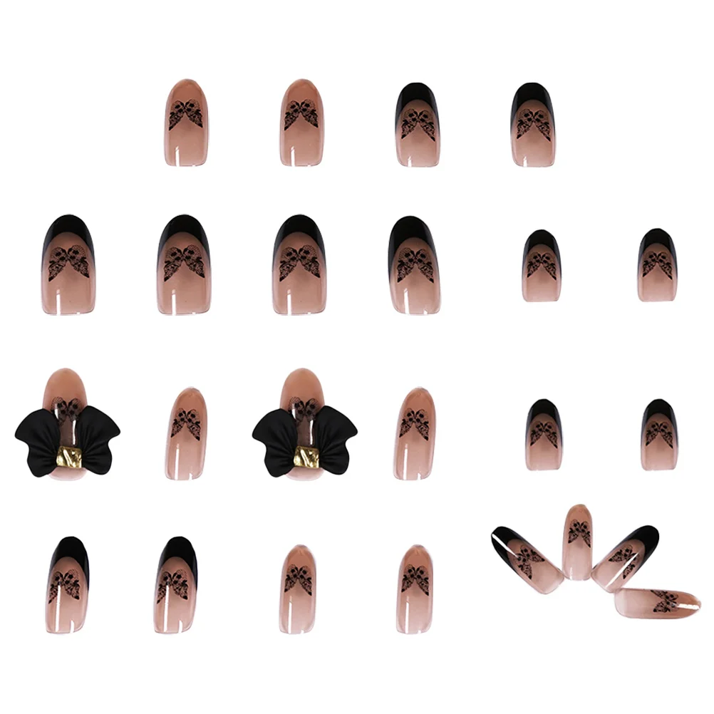 

24pcs Short Fake Nails Kit Butterflies Press On Goth Halloween Nail Art For Women Reusable Glossy False Manicure Decor