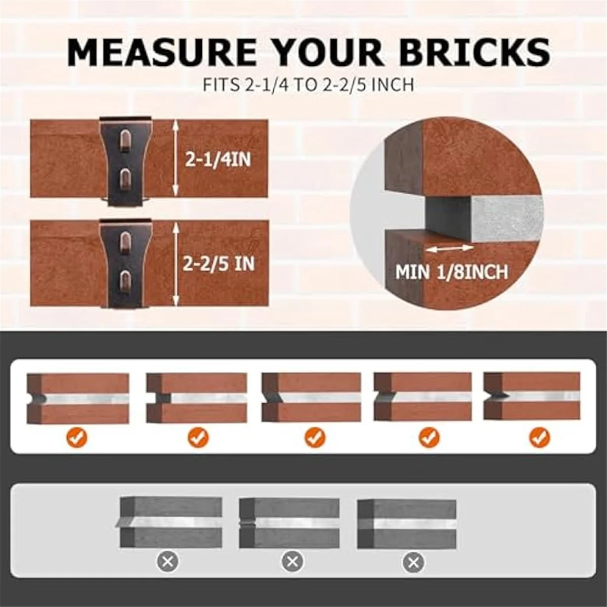 Brick Clips,16Pc Brick Clips for Hanging Outdoors Brick Hooks Hangers Wall Clips Picture Hangers Mount on Brick No Drill