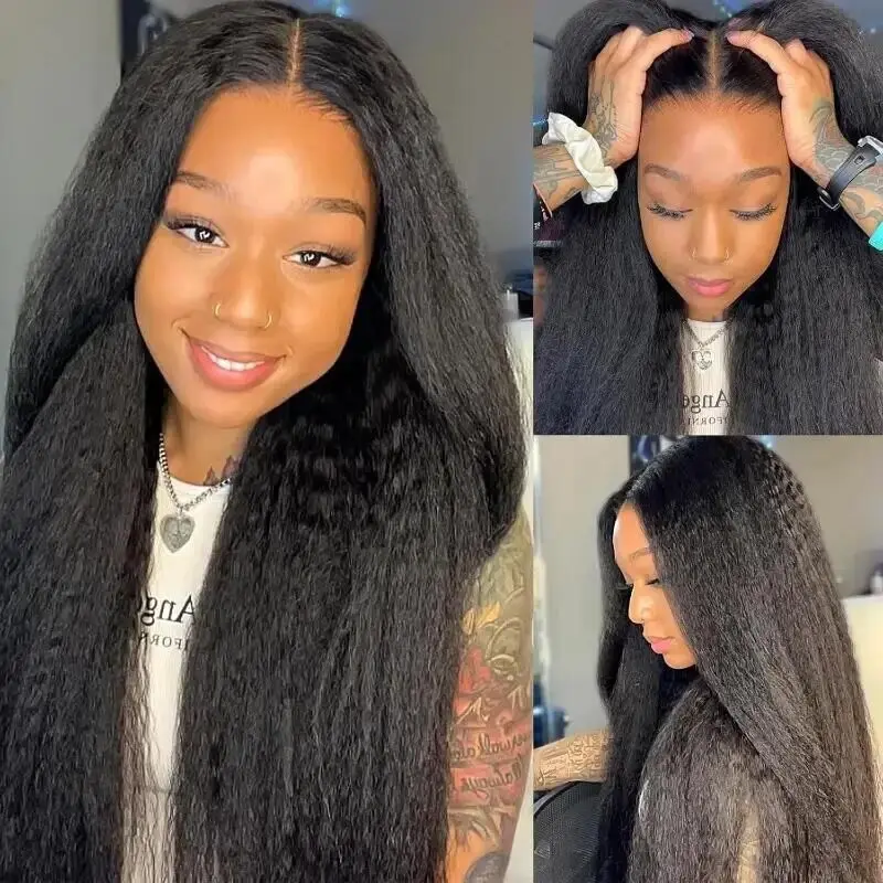 30inch Kinky Straight Lace Front Wig Pre Plucked 13x6 Lace Closure Human Hair Wig Mongolian Yaki Straight Lace Wig For Woman