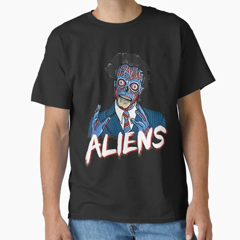 

Retro Because Aliens Lover 80s Vintage Horror movie They live Scary Haloween Gift t shirt Large size Tops Scifi Graphic Clothes