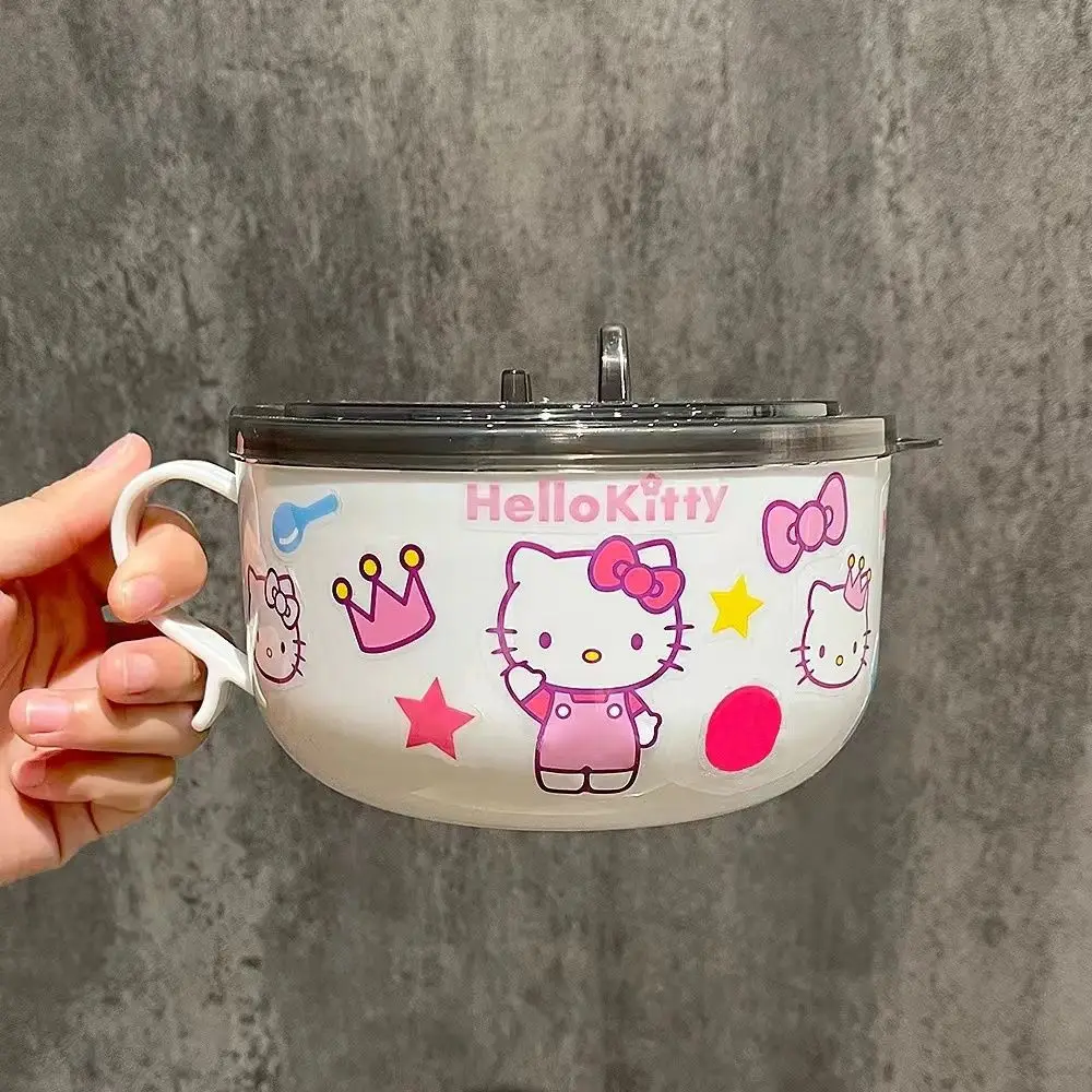 

Sweet Hello Kitty Kuromi Anime Kawaii Sanrio Ins Stainless Steel Noodle Bowl Cute Cinnamoroll Student Handle Tableware Gifts