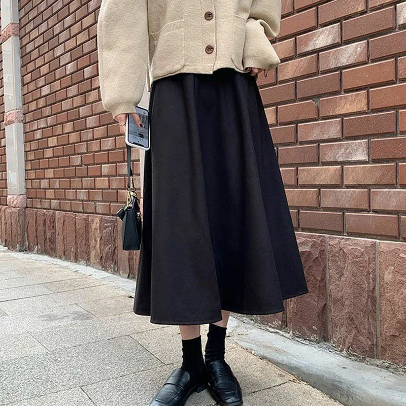 

Hdspq Vintage Streetwear Corduroy A-Line Skirt Women High Waist Pleated Long Skirt Woman Winter Solid Thick Warm Skirts Female