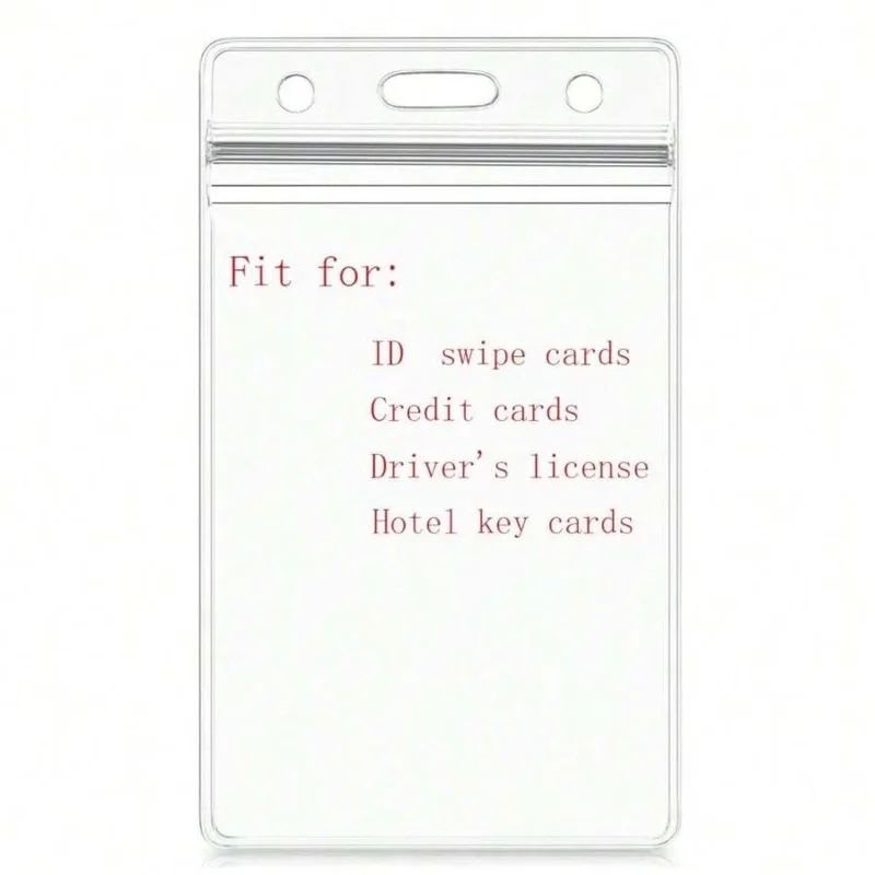 防水タイプの再封可能なジッパー付き縦型IDカードネームタグバッジホルダー（縦型ID、黒のランヤード付き、ランヤード付き）