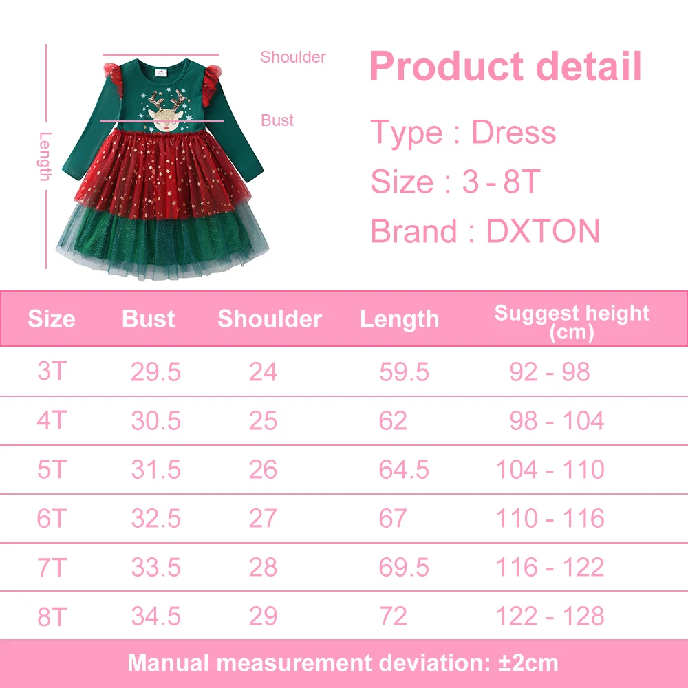 DXTON 2024 Christmas Dress For Girls Flying Sleeve Winter Princess Party Dress Sequin Elk New Year Children Baby Dress Clothing