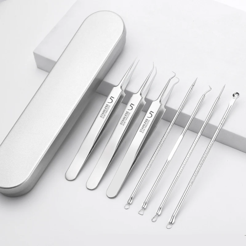 7 個のステンレス鋼にきびクリップにきび除去ピンセットにきび抽出器にきび針フェイシャルビューティーサロンスキンケアツール