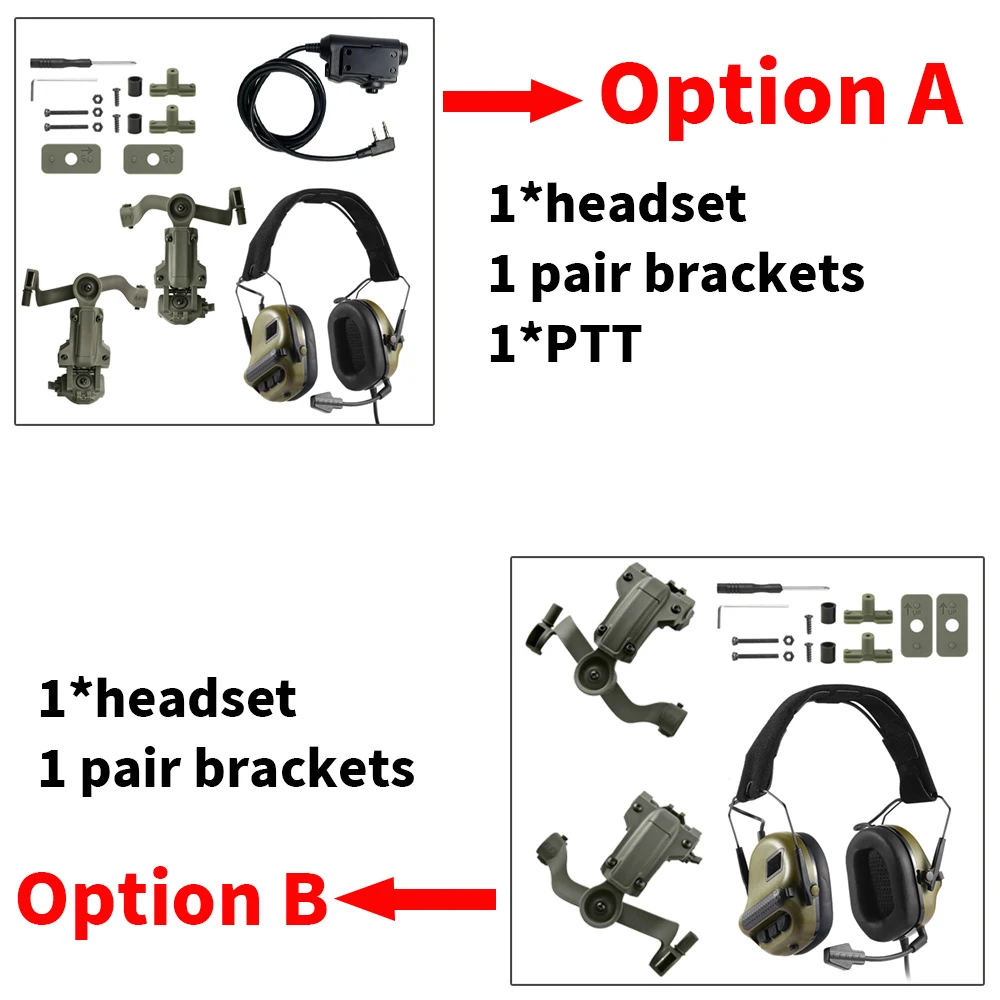 ARM NEXT F10 Tactical Headset Hunting Shooting Noise Cancelling Headphones with Brackets Fit for Wendy M-LOK ARC Helmet