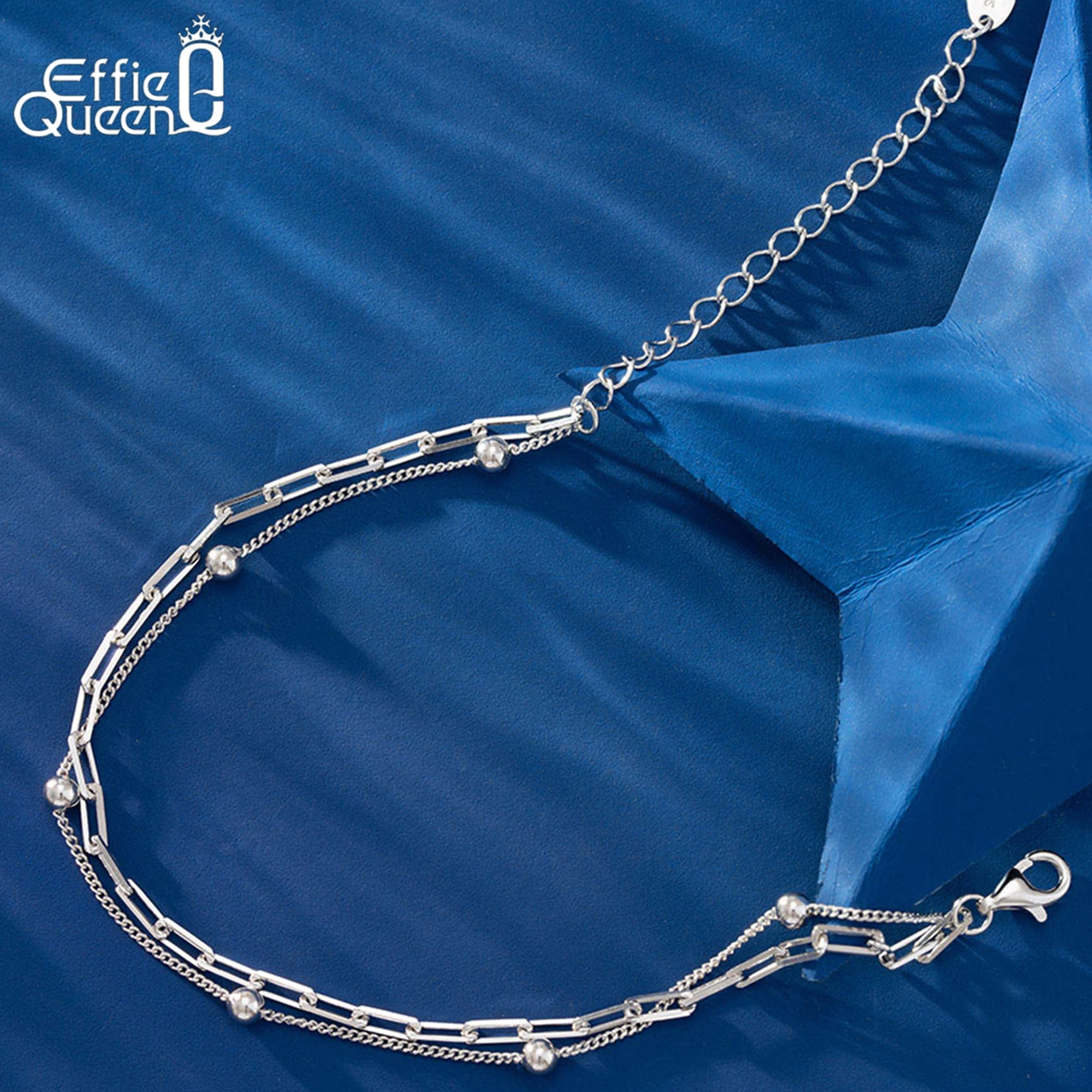 

EFFIE QUEEN, натуральное серебро 925 пробы, золото 14 карат, скрепка-цепочка, бусины, шариковый браслет, многослойная цепочка на руку, банкетные украшения для женщин SB175