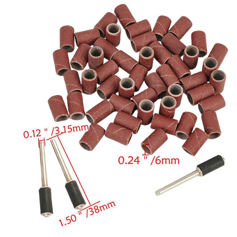 50pcs 320 Grit Drum Sanding Bands Sleeves+2pcs Mandrels Set Sanding Band For Electric Mini Angle Grinder Sanding Rotary Tool