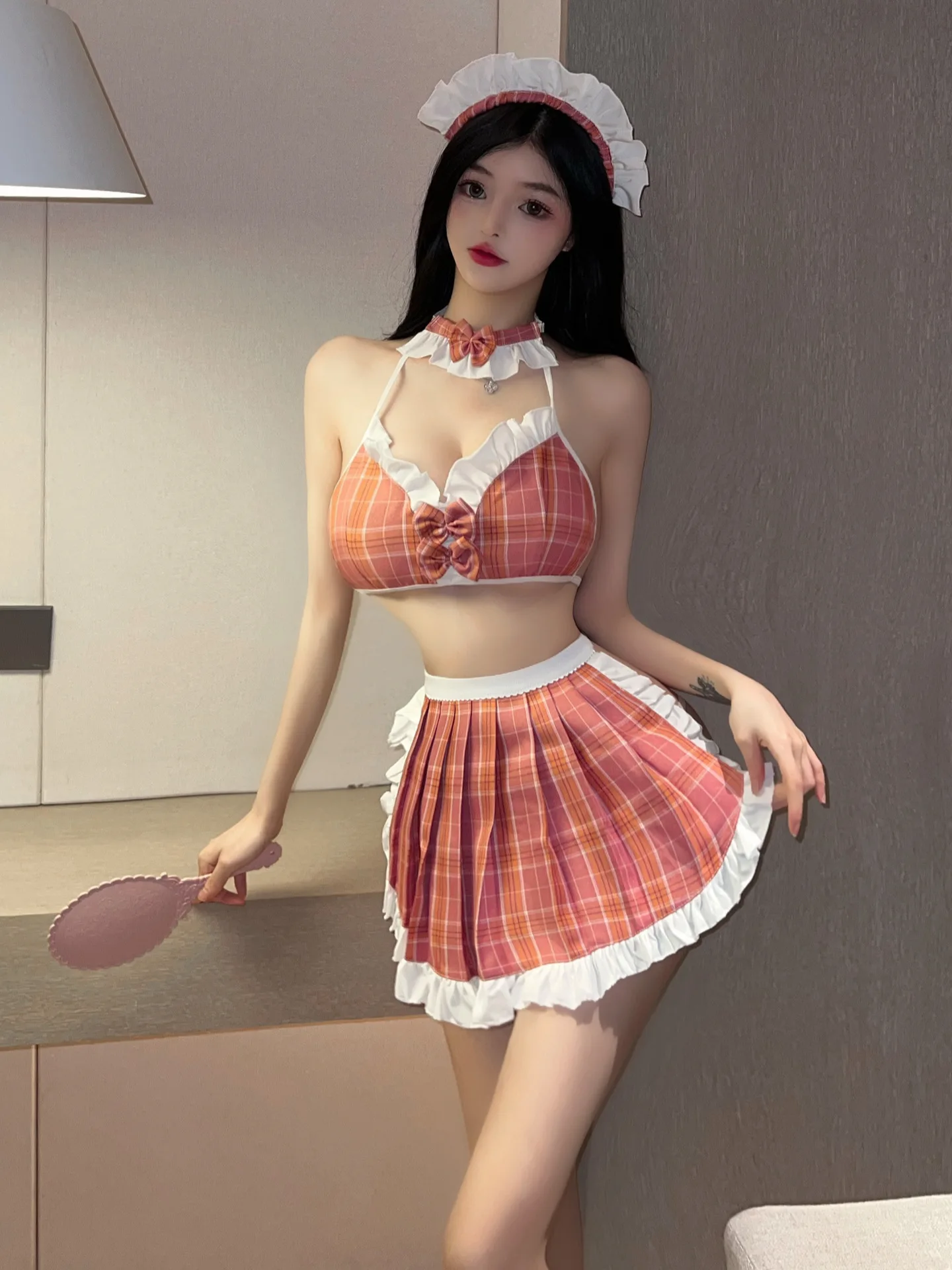

Summer Preppy Style Sexy Sweet Student Outfit JK Uniform Pink Plaid Skirt Role-playing Clothing Set Cute Outfits For Women BJMJ