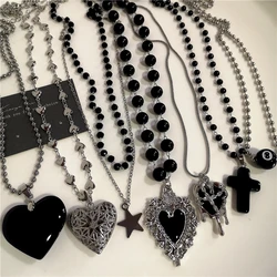 Gothic Punk Black Peach Heart Star Pendant Chain Necklace For Women Men Y2K Hip Hop Charm Trendy Jewelry Anniversary Accessories