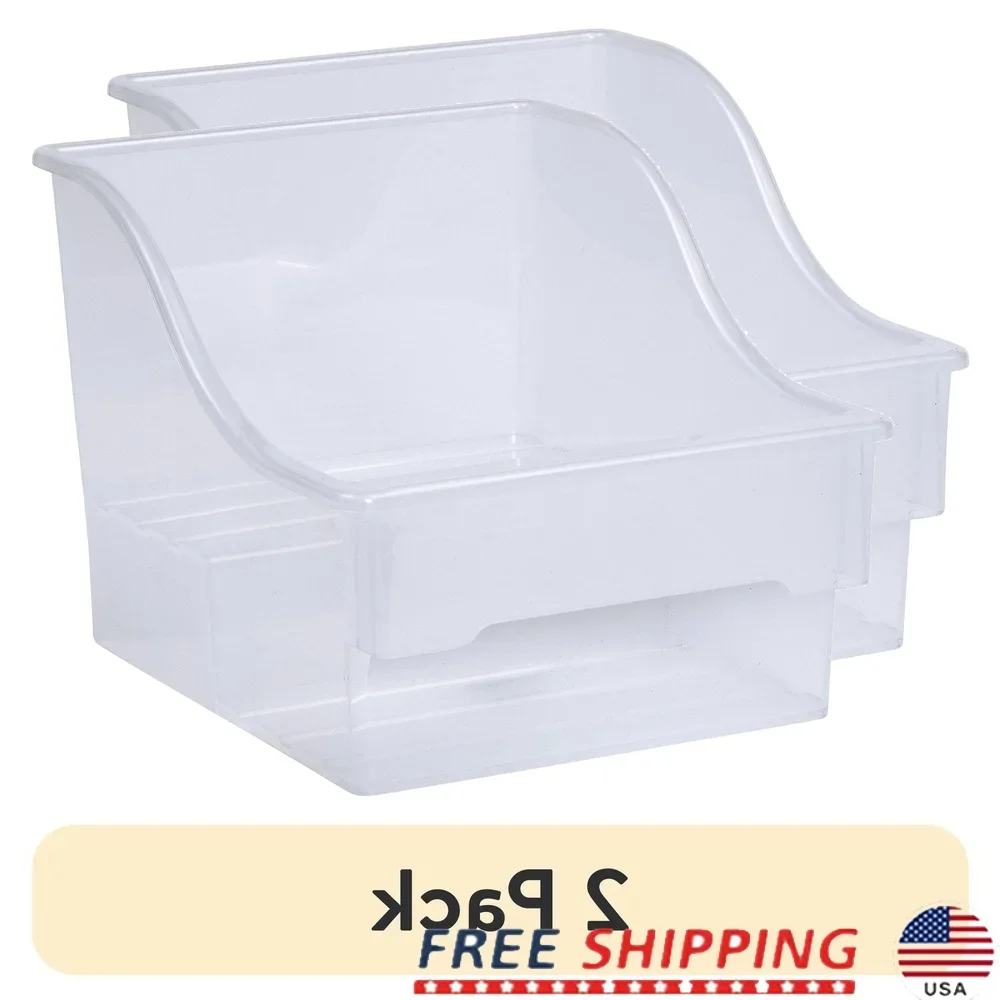 

2 Pack Clear Plastic Storage Bins Heavy Duty Stackable Organizer Kitchen Fridge Pantry Closet Open Top Design Durable Easy Grip