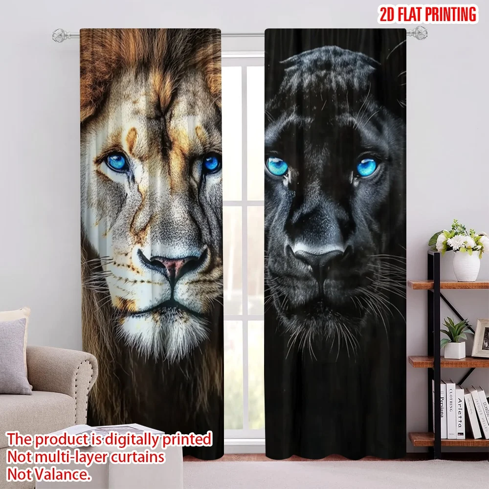 

2Pcs Lion Black Curtain Rod Pocket Design For Easy Hanging Polyester Perfect For Bedroom Living Room Dining Room Study Office