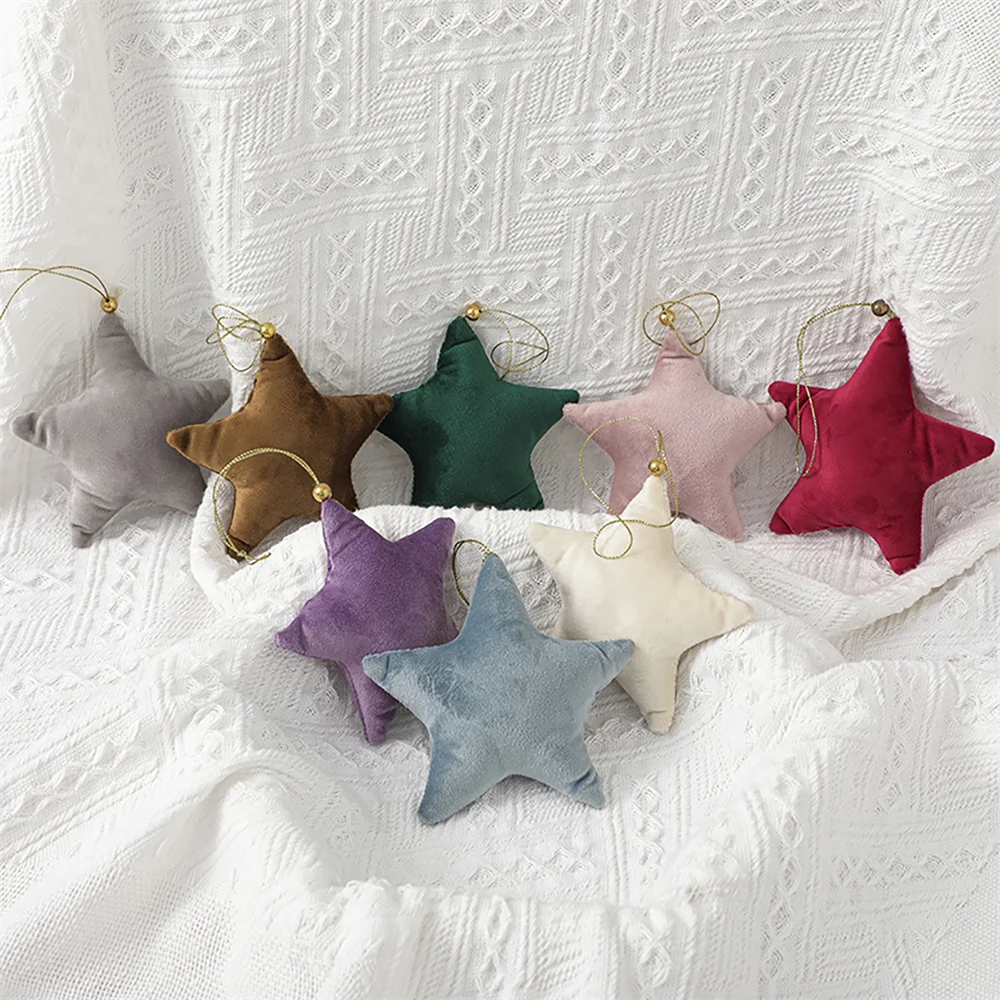 5pcs Christmas Velvet Star Ornaments Luxury Plush Tree Hanging Gift Merry Christmas Holiday Decoration