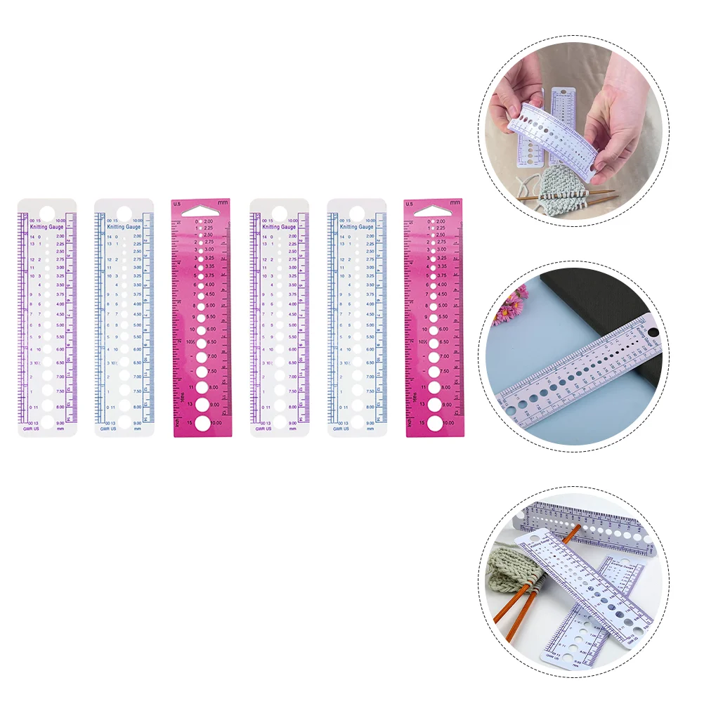 Regla de medición de suéter con bordes redondos, medidor de tejer profesional, herramienta de bordado de plástico portátil, multi para manualidades, 6 uds.