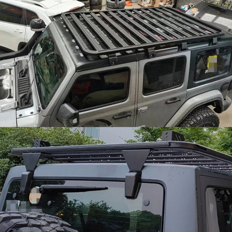 Aluminum Roof Rack, Luggage Pole, Retractable Side Ladder, Waterproof Roof Luggage Compartment Suitable for Jeep Wrangler JL JK