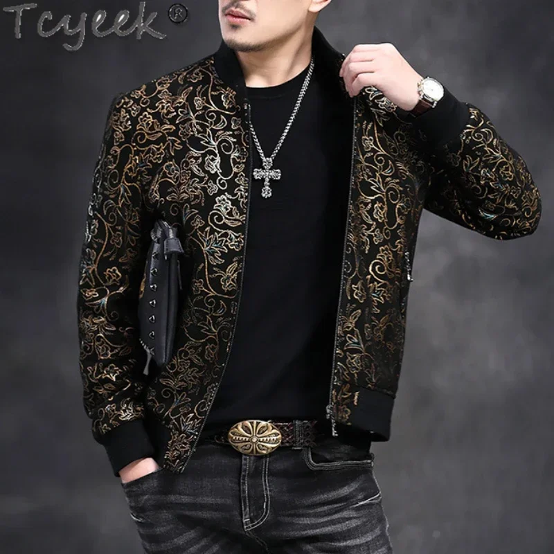 

Tcyeek Real Leather Jacket Men Clothing Sheepskin Slim Short Jackets for Men Spring Black Print Male Leather Jacket Chaquetas