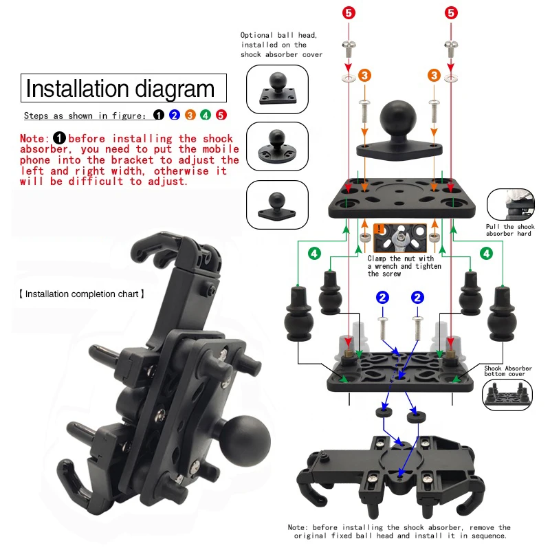 N-Star حماية مزدوجة امتصاص الصدمات دراجة نارية حامل هاتف Dashpot مكافحة الاهتزاز المرطب الكرة رئيس الهاتف جبل ل Ram