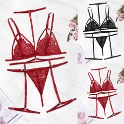 Female Underwear Sexy Lingerie For Women Naughty V-neck Bra +thong +garter Lingerie Set Underwear S-2xl Lenceria Femenina